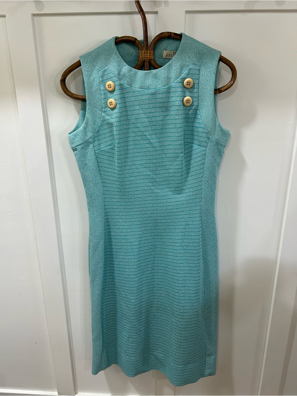 Jon McCauley vintage Sleeveless Aqua Knit Shift Dress with Button Detail